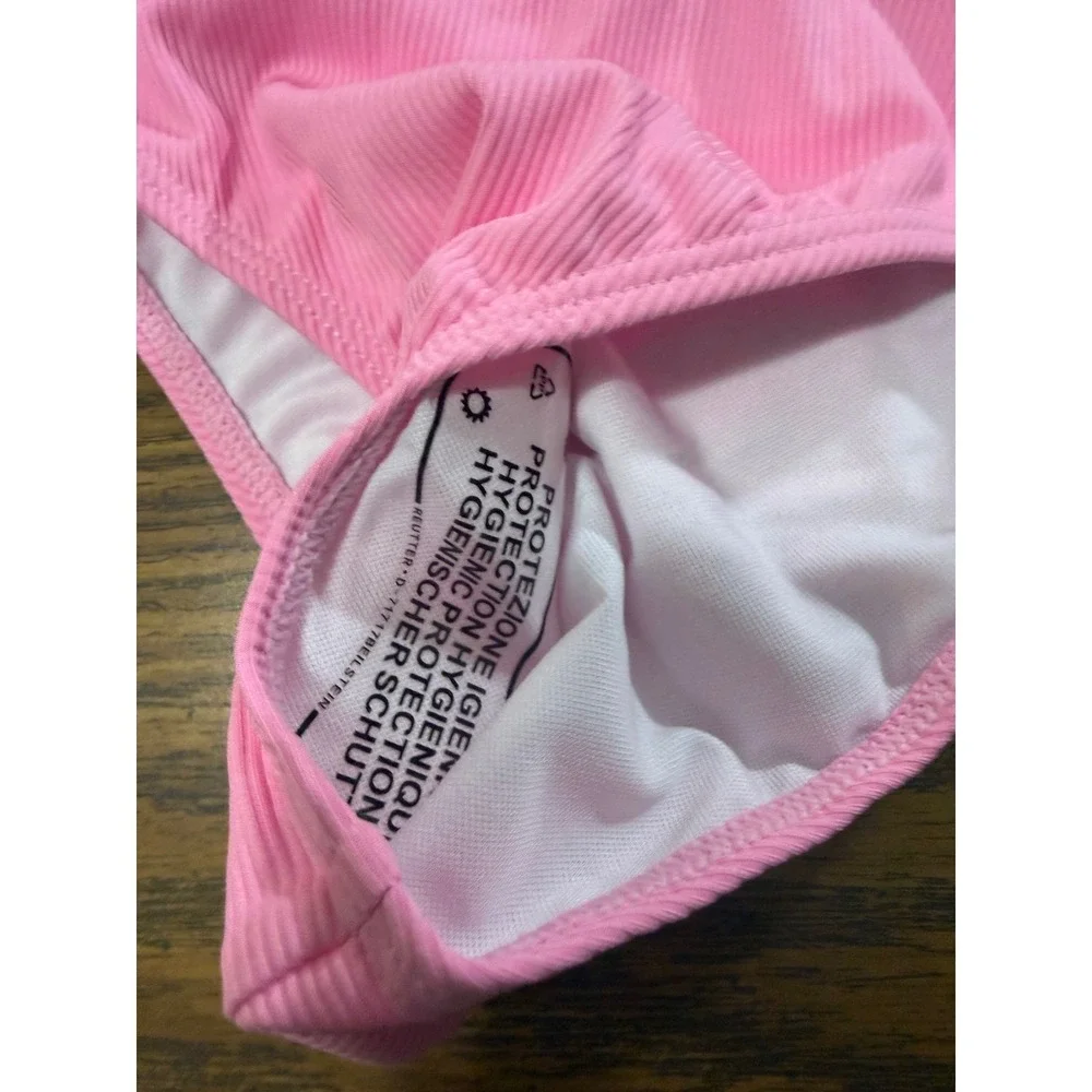 Mirawise‎ Girls Pink Metallic Swimsuit Set w/ Hair Accessory One Shoulder 12-13Y